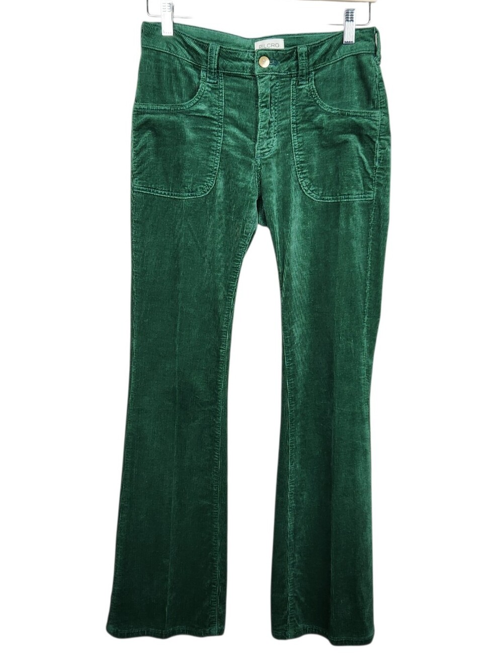 Pilcro Corduroy Flare Pants Kelly Green Patch Pockets Womens Size 27